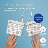 R-Go Tools Ergonomische Tastatur R-Go Split Break mit Pausensoftware, geteilte Tastatur, QWERTY (NORDIC), kabellos, weiß