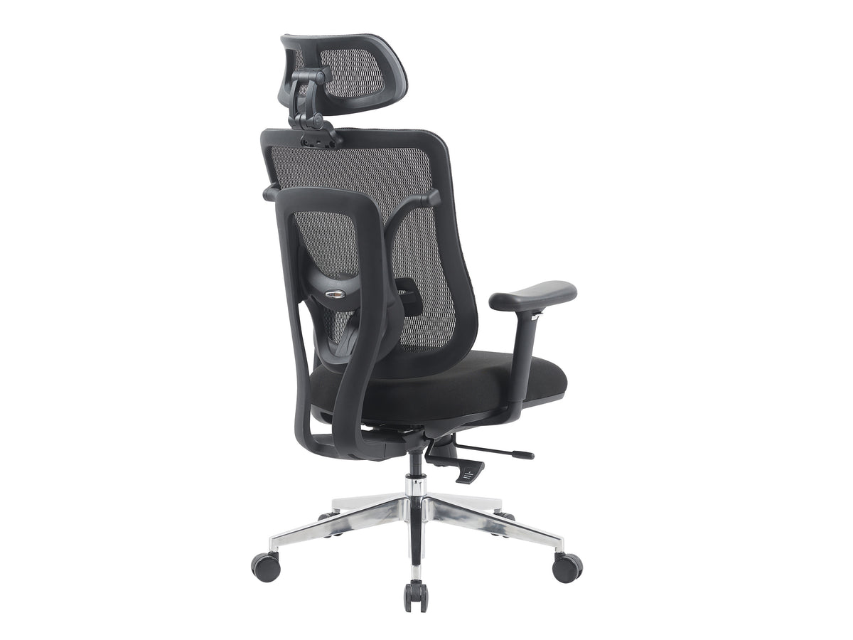 Equip 651054 Ergonomischer Bürostuhl, Nylon-Netzgewebe, 4D-Kopfstütze, 3D-Armlehnen, Synchronmechanik, Schwarz