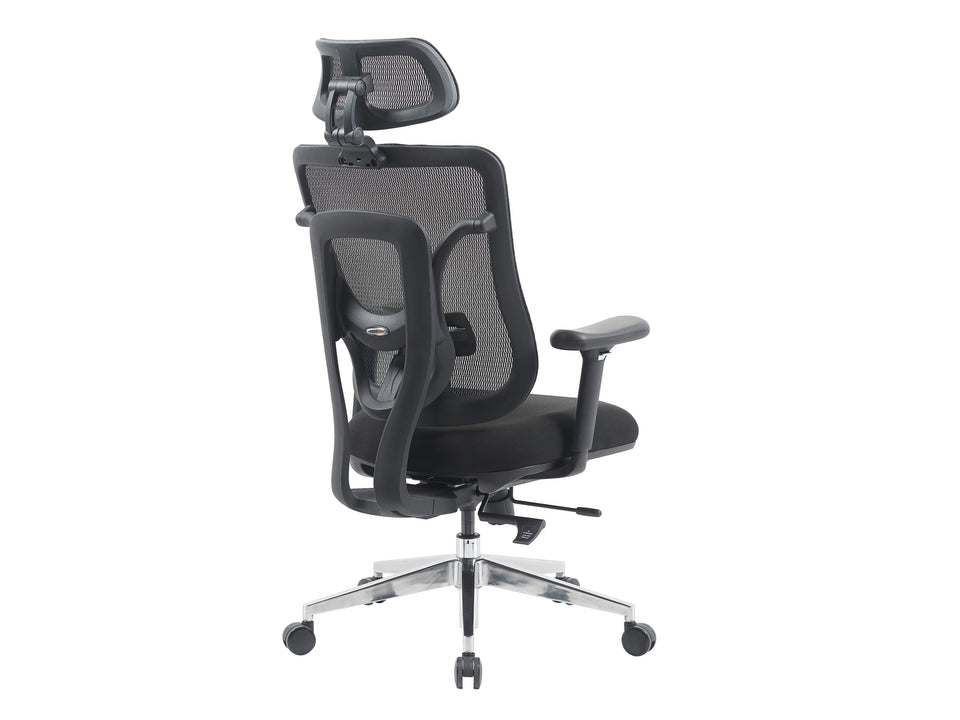 Equip 651054 Ergonomischer Bürostuhl, Nylon-Netzgewebe, 4D-Kopfstütze, 3D-Armlehnen, Synchronmechanik, Schwarz