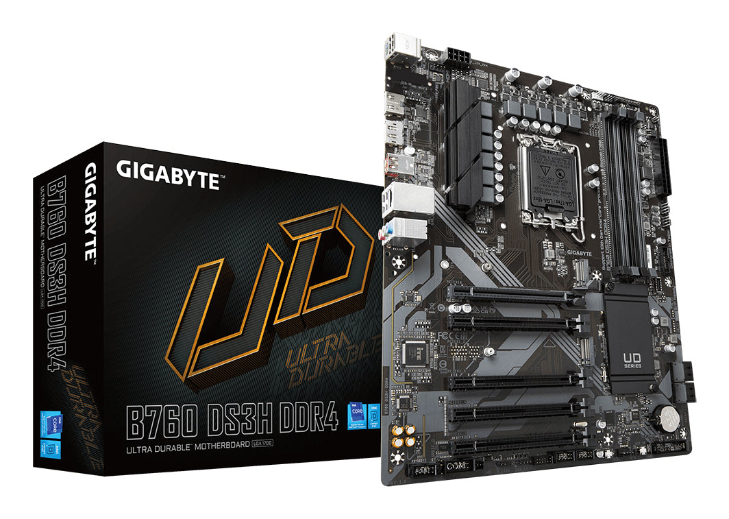 GIGABYTE B760 DS3H DDR4 Motherboard - Unterstützt Intel Core 14. Generation CPUs, 18+2+1 Phasen Digital VRM, bis zu 5333MHz DDR4 (OC), 2xPCIe 4.0 M.2, GbE LAN, USB 3.2 Gen 2