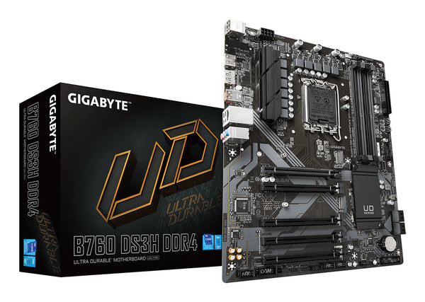 GIGABYTE B760 DS3H DDR4 Motherboard - Unterstützt Intel Core 14. Generation CPUs, 18+2+1 Phasen Digital VRM, bis zu 5333MHz DDR4 (OC), 2xPCIe 4.0 M.2, GbE LAN, USB 3.2 Gen 2