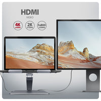 Axagon HMC-STND Multiport USB-C 5Gbps Hub und Aluminiumständer für Laptops. HDMI 4k/60Hz, GLAN, PD und 3 USB-A-Anschlüsse. Kabel USB-C 60 cm.