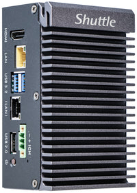 Shuttle Edge PC SPCEL03 , Intel Atom x6413E, 1x HDMI, 2x 2.5G LAN, 1x COM, DIO (4x in, 4x out), 3x USB, 2x M.2, 12-24V, 24/7 Dauerbetrieb, lüfterlos, -20...60°C, inkl. VESA & DIN-RAIL mount