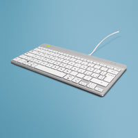 R-Go Tools Ergonomische Tastatur R-Go Compact Break, kompakte Tastatur mit Pausensoftware, QWERTY (IT), Kabelgebunden, Weiß