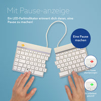 R-Go Tools Ergonomische Tastatur R-Go Split Break mit Pausensoftware, ergonomische geteilte Tastatur, QWERTZ (DE), kabellos, weiß