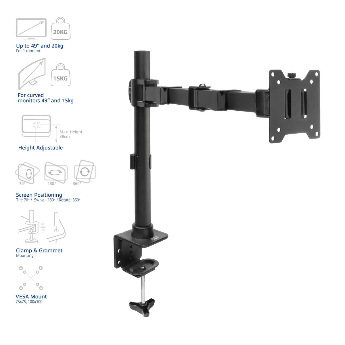 ACT Monitor-Tischhalterung, 1 Bildschirm bis zu 32" und 12 kg