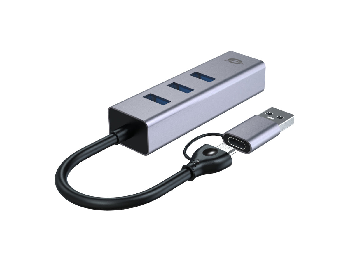 Conceptronic ABBY25G USB zu Gigabit-Netzwerkadapter mit 3-Port-USB-Hub