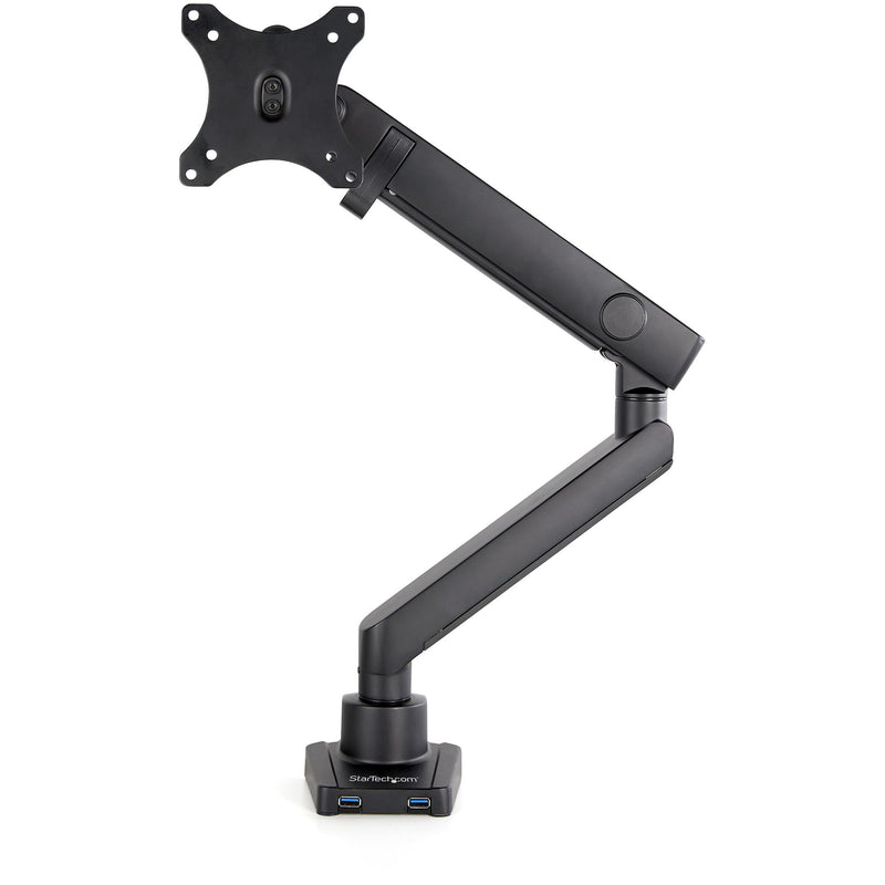 StarTech.com Tisch Monitorarm mit 2x USB 3.0 Ports, Vollbewegliche Monitorhalterung mit Federarm für VESA Monitore bis zu 34 Zoll (8kg), C-Klemme/Durchführung