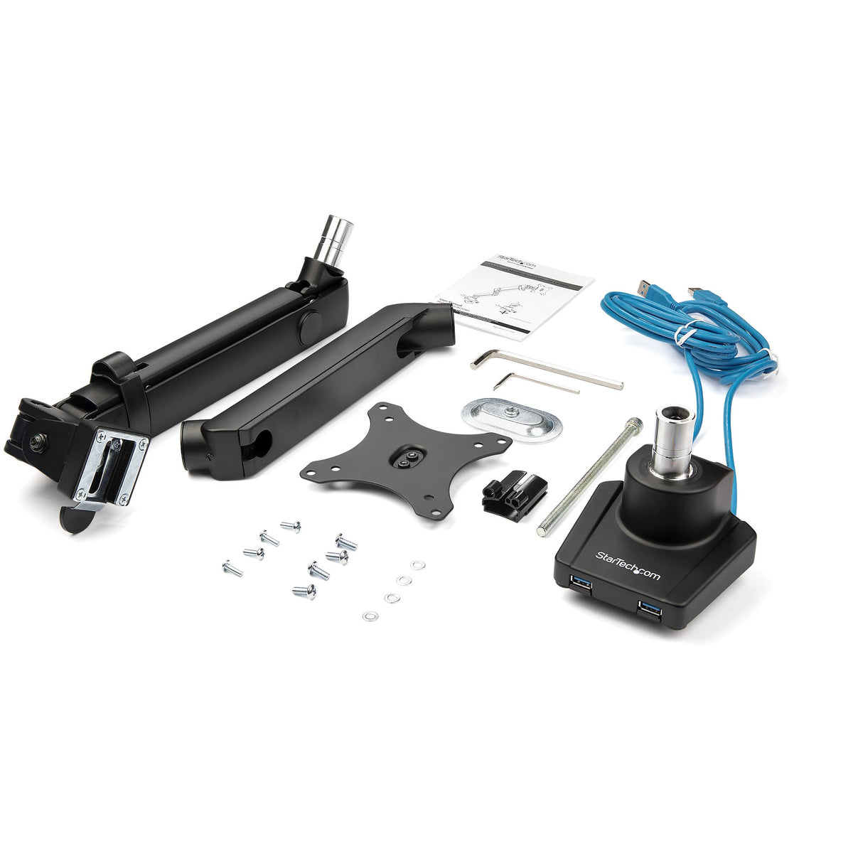 StarTech.com Tisch Monitorarm mit 2x USB 3.0 Ports, Vollbewegliche Monitorhalterung mit Federarm für VESA Monitore bis zu 34 Zoll (8kg), C-Klemme/Durchführung
