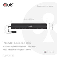 CLUB3D CSV-2550 laptop-dockingstation & portreplikator Kabelgebunden USB Typ-C Schwarz