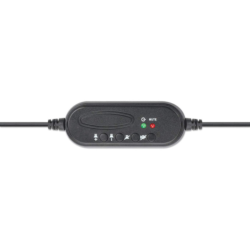 Manhattan Mono USB-Headset, Ohrumschließendes Design (Over-Ear), Ohrmuschel einseitig, kabelgebunden, USB-A-Stecker, integrierte Lautstärkeregelung, verstellbares Mikrofon, schwarz