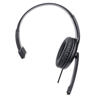 Manhattan Mono USB-Headset, Ohrumschließendes Design (Over-Ear), Ohrmuschel einseitig, kabelgebunden, USB-A-Stecker, integrierte Lautstärkeregelung, verstellbares Mikrofon, schwarz
