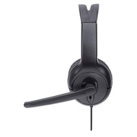 Manhattan Mono USB-Headset, Ohrumschließendes Design (Over-Ear), Ohrmuschel einseitig, kabelgebunden, USB-A-Stecker, integrierte Lautstärkeregelung, verstellbares Mikrofon, schwarz