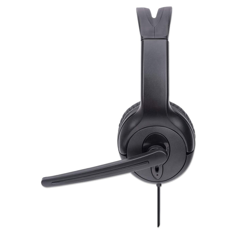Manhattan Mono USB-Headset, Ohrumschließendes Design (Over-Ear), Ohrmuschel einseitig, kabelgebunden, USB-A-Stecker, integrierte Lautstärkeregelung, verstellbares Mikrofon, schwarz