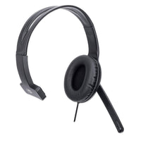Manhattan Mono USB-Headset, Ohrumschließendes Design (Over-Ear), Ohrmuschel einseitig, kabelgebunden, USB-A-Stecker, integrierte Lautstärkeregelung, verstellbares Mikrofon, schwarz
