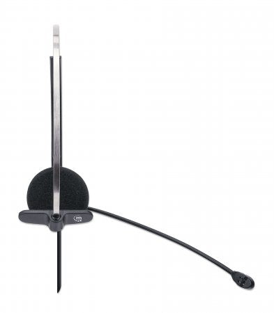 Manhattan Mono USB-Headset, Ohraufliegendes Design (On-Ear), Ohrmuschel einseitig, kabelgebunden, USB-A-Stecker, integrierte Lautstärkeregelung, verstellbares Mikrofon, schwarz
