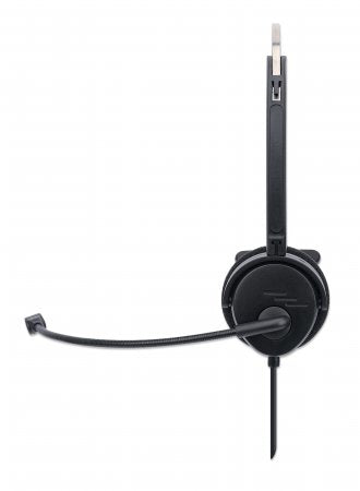 Manhattan Mono USB-Headset, Ohraufliegendes Design (On-Ear), Ohrmuschel einseitig, kabelgebunden, USB-A-Stecker, integrierte Lautstärkeregelung, verstellbares Mikrofon, schwarz