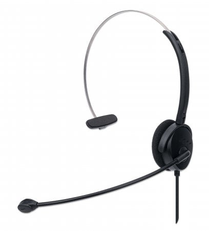 Manhattan Mono USB-Headset, Ohraufliegendes Design (On-Ear), Ohrmuschel einseitig, kabelgebunden, USB-A-Stecker, integrierte Lautstärkeregelung, verstellbares Mikrofon, schwarz