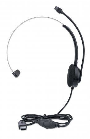Manhattan Mono USB-Headset, Ohraufliegendes Design (On-Ear), Ohrmuschel einseitig, kabelgebunden, USB-A-Stecker, integrierte Lautstärkeregelung, verstellbares Mikrofon, schwarz