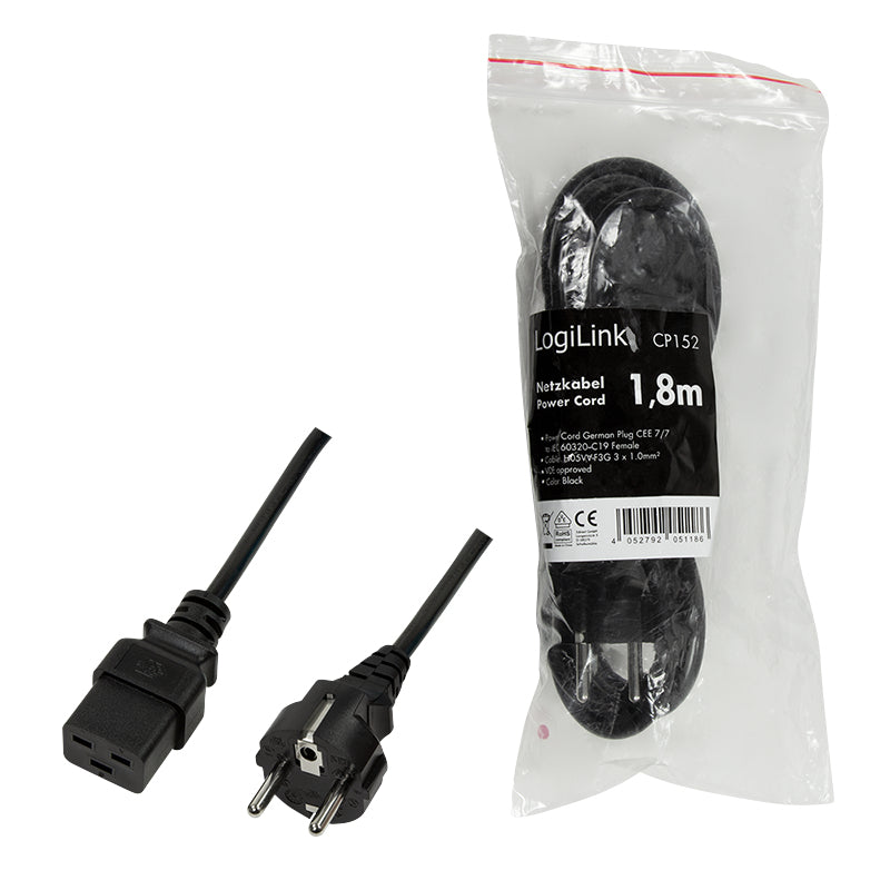 LogiLink CP152 Stromkabel Schwarz 1,8 m CEE7/7 IEC C19