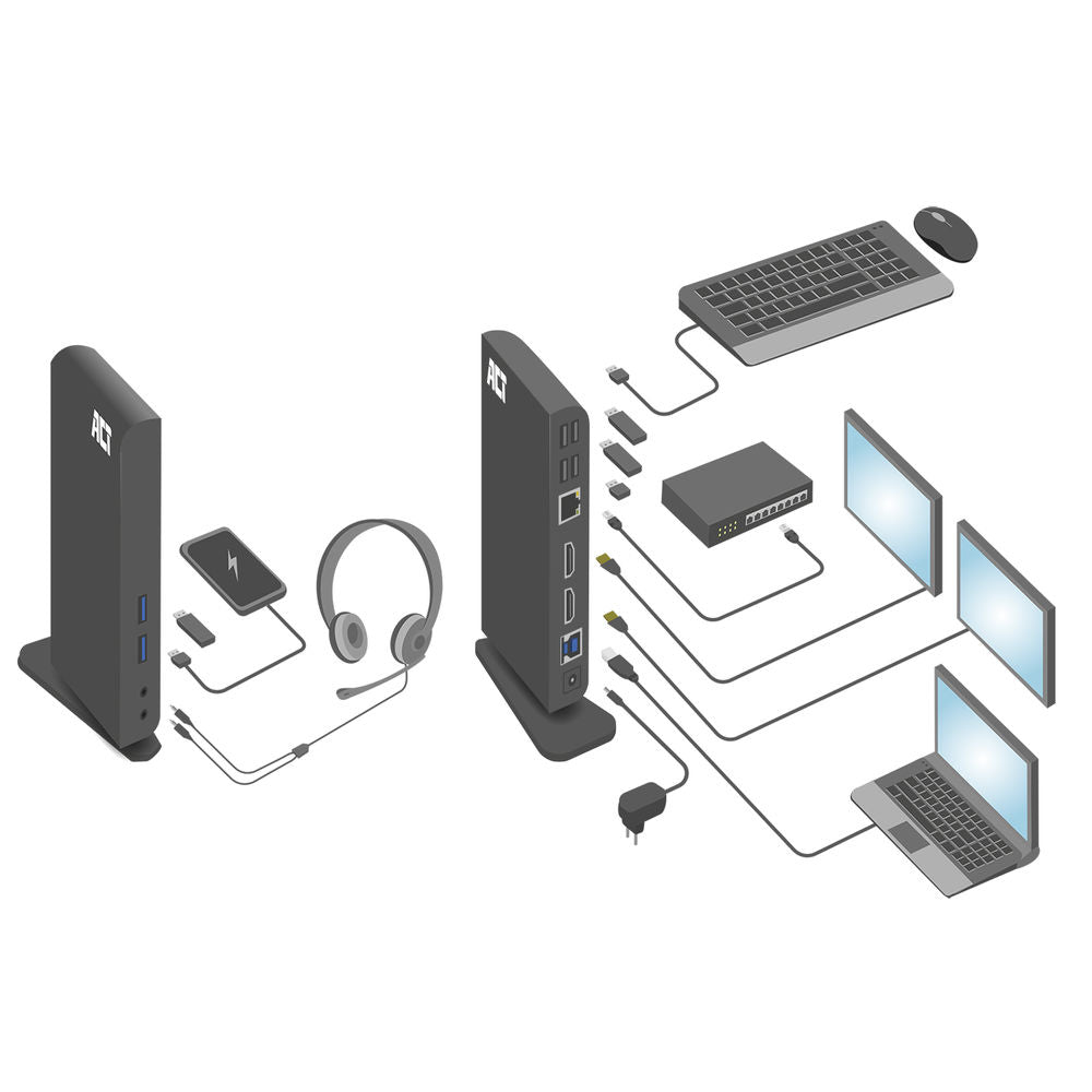ACT Universelle USB-C- oder USB-A-Dockingstation, für 2 HDMI-Monitore, DisplayLink