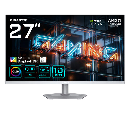 GIGABYTE MO27Q2A ICE 27” OLED 2K QHD Gaming-Monitor - 2560 x 1440, 280Hz, 0.03ms, 250 cd/m², FreeSync Premium Pro, DisplayHDR True Black 400, HDMI 2.1, DisplayPort 1.4
