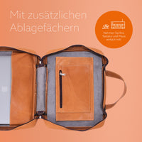 R-Go Tools Laptoptasche R-Go Viva, Vollnarbenleder, mit integriertem Laptop-Ständer, Schulterriemen, 15,6-Zoll, braun