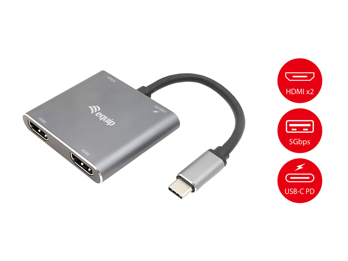 Equip USB-C 4-in-1 Dual-HDMI-Adapter, USB 3.0, 100W USB PD