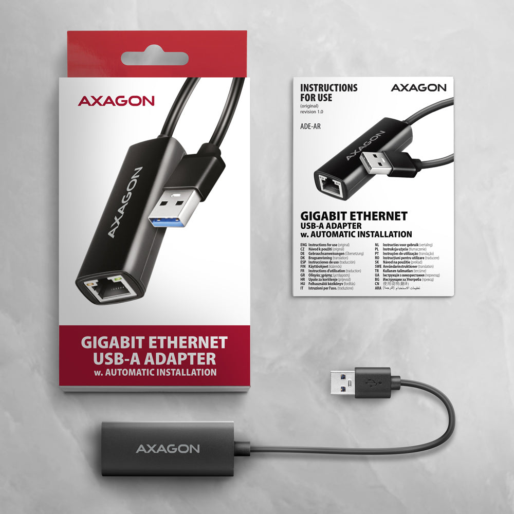 Axagon ADE-AR USB-A 3.2 Gen 1 – Gigabit‑Ethernet‑Adapter, Realtek 8153