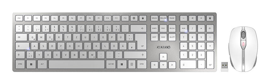 CHERRY DW 9100 SLIM Clavier Souris inclus Universel RF Sans fil + Bluetooth QWERTZ Allemand Argent