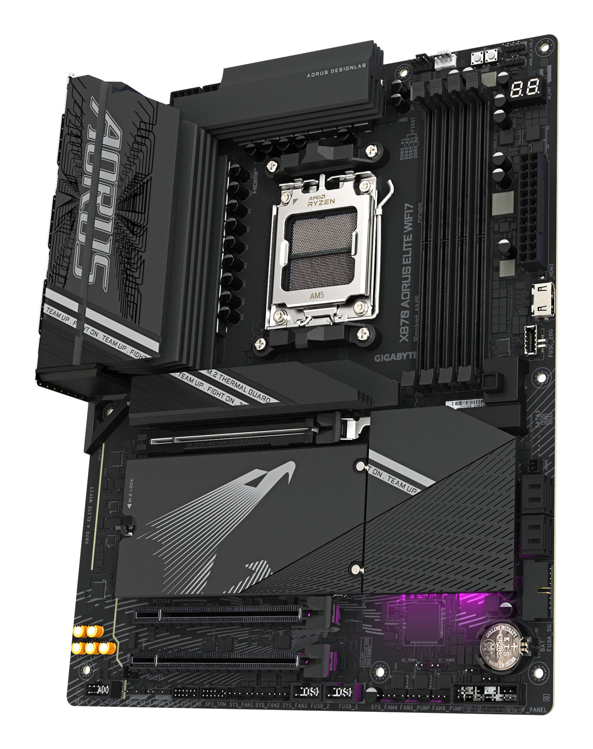 GIGABYTE X870 AORUS ELITE WIFI7 Mainboard - Unterstützt AMD Ryzen 9000 CPUs, 16+2+2 Phasen VRM, bis zu 8000MHz DDR5 (OC), 3xPCIe 5.0 + 1xPCIe 4.0, Wi-Fi 7, 2.5GbE LAN, USB 4