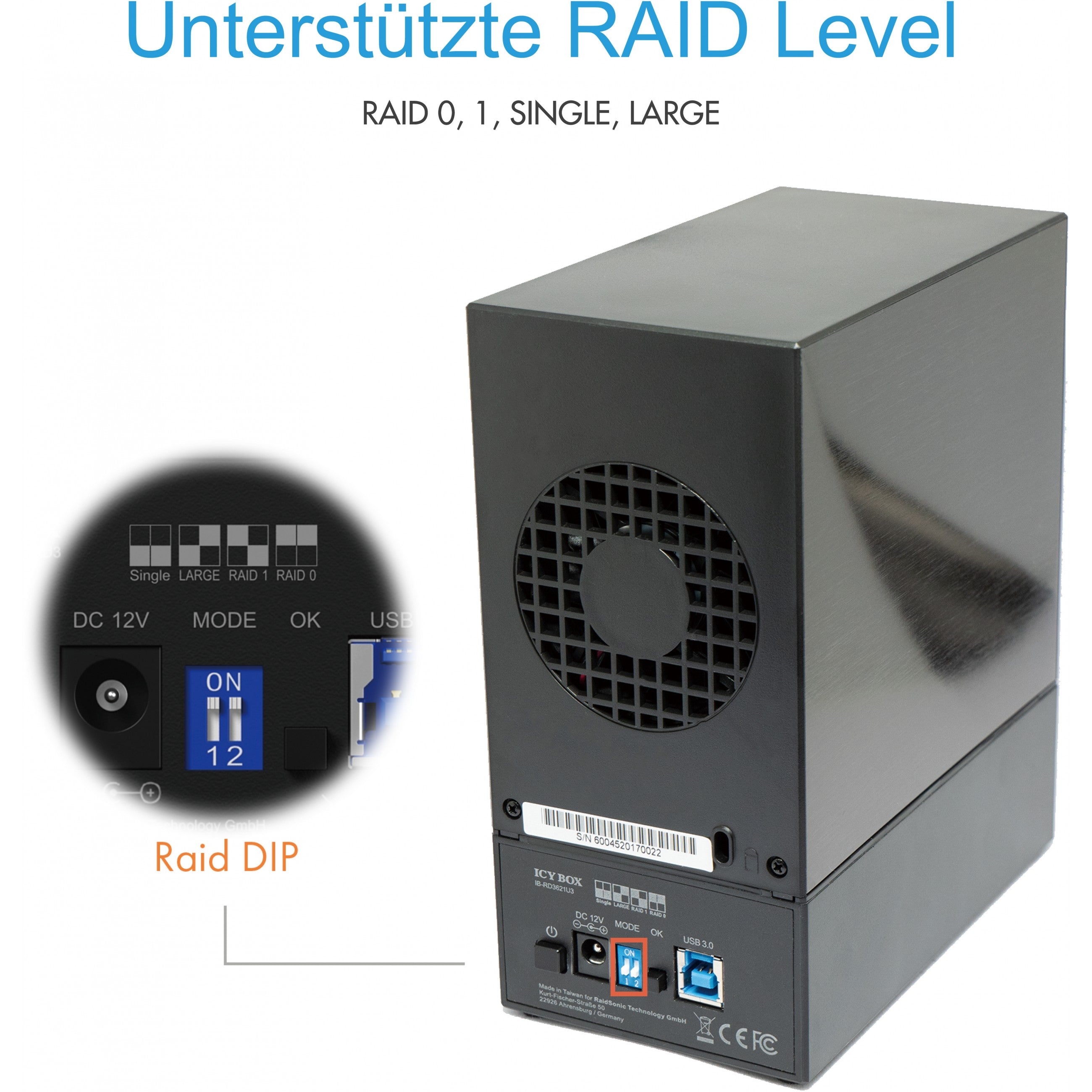 RAID-System. 2x SATA 3.5" zu 1x USB 3.0 RAID 0/1/LARGE/SINGLE ICY BOX