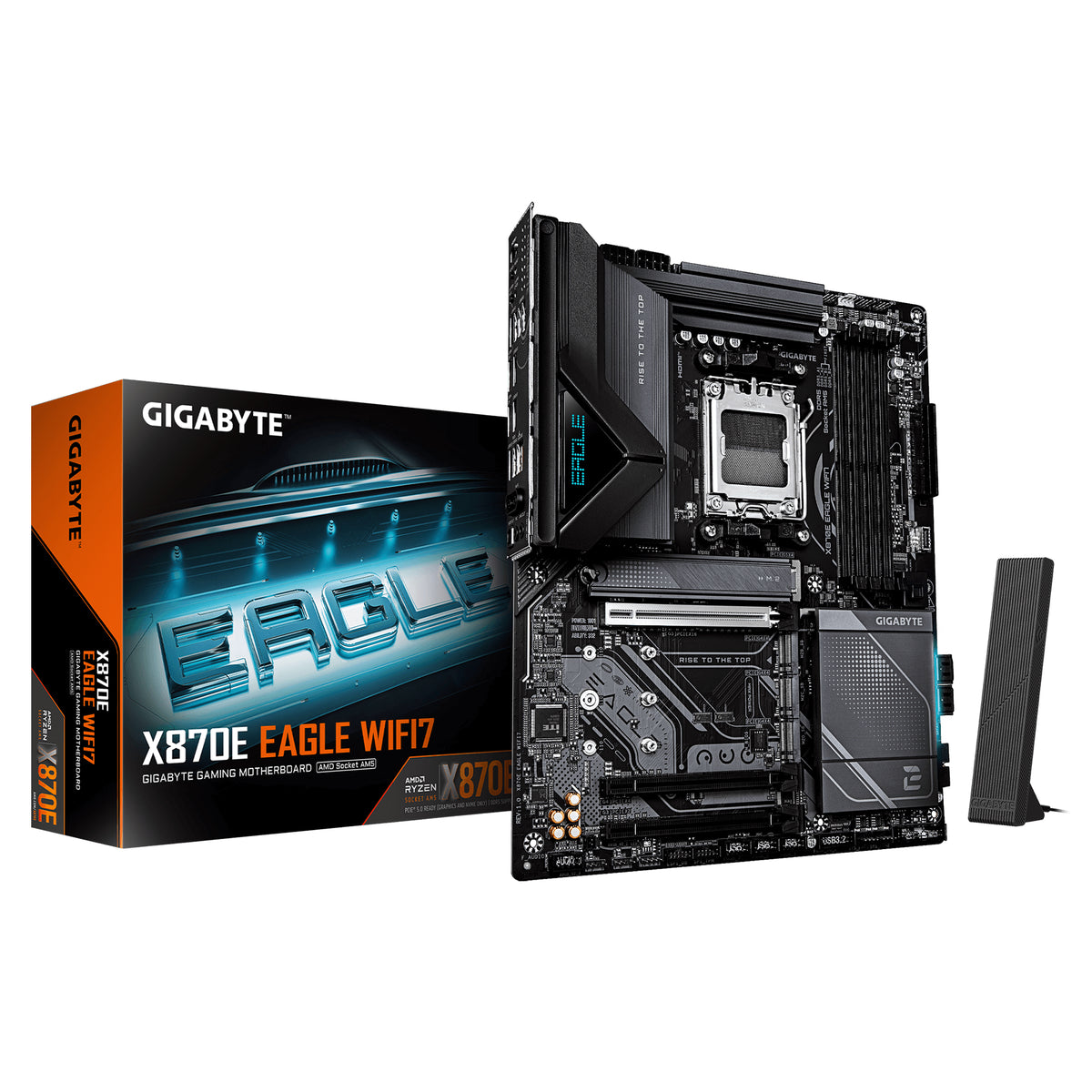 GIGABYTE X870E EAGLE WIFI7 Motherboard – Supports AMD Ryzen 9000 CPUs, 16+2+2 Phase Digital VRM, up to 8200 MHz DDR5 (OC), 1× PCIe 5.0 + 3× PCIe 4.0, Wi-Fi 7, 5GbE LAN, USB 4