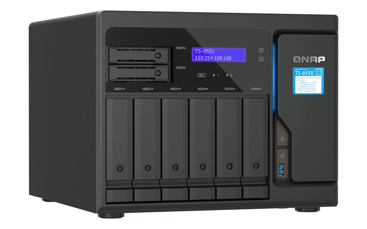 QNAP TS-855X SAN Tower Intel Atom® C5125 8 GB DDR4 0 TB QNAP QTS Schwarz