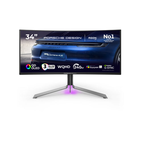 AOC Porsche PD34 Computerbildschirm 86,4 cm (34") 3440 x 1440 Pixel Wide Quad HD QD-OLED Schwarz