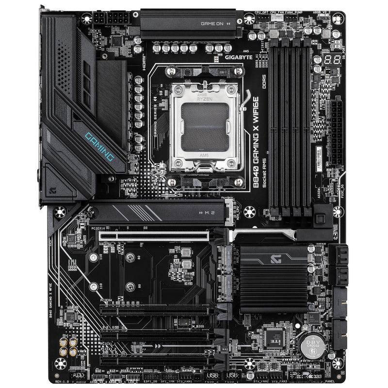 GIGABYTE B840 GAMING X WIFI6E Mainboard - AMD Ryzen 9000 Prozessoren, 12+2+2 Phasen VRM, bis zu 7600MHz DDR5(O.C), 2xPCIe 4.0 + 1xPCIe 3.0 M.2, Wi-Fi 6E, 2.5GbE LAN, USB 3.2 Gen 2