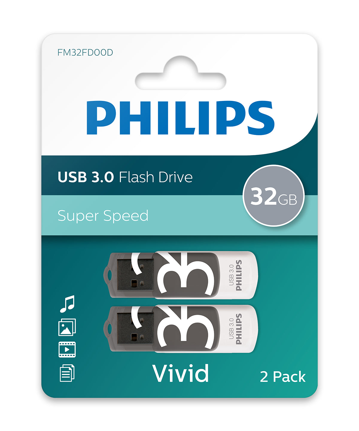 Philips Vivid USB-Stick 64 GB USB Typ-A 3.2 Gen 1 (3.1 Gen 1) Grau, Weiß