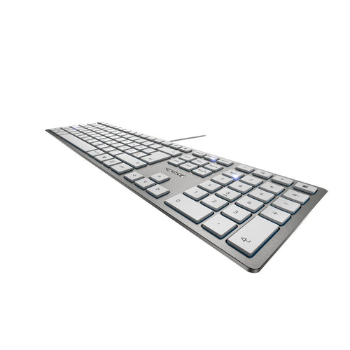 CHERRY KC 6000 Slim Tastatur Universal USB AZERTY Belgisch Silber, Weiß