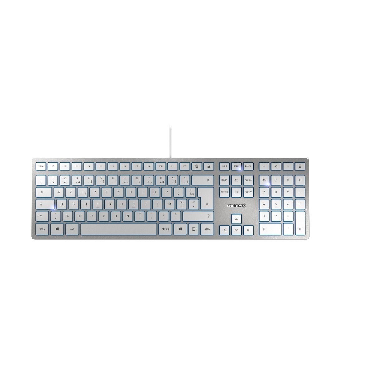CHERRY KC 6000 Slim Tastatur Universal USB AZERTY Belgisch Silber, Weiß