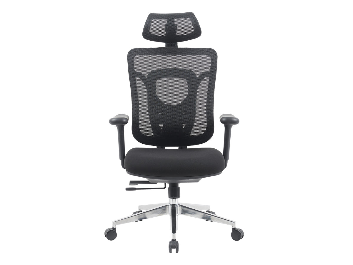 Equip 651054 Ergonomischer Bürostuhl, Nylon-Netzgewebe, 4D-Kopfstütze, 3D-Armlehnen, Synchronmechanik, Schwarz