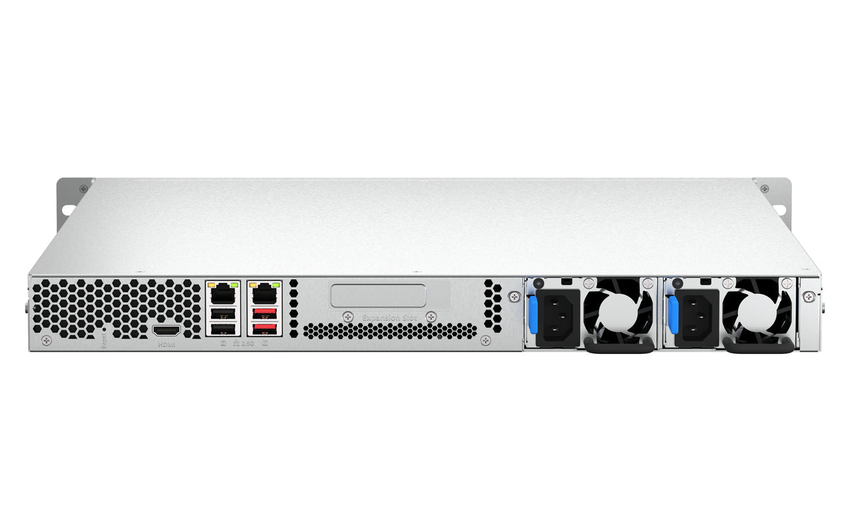 QNAP TS-464U-RP NAS Rack (1U) Intel® Celeron® N5095 8 GB DDR4 0 TB QNAP Turbo System Aluminium, Schwarz