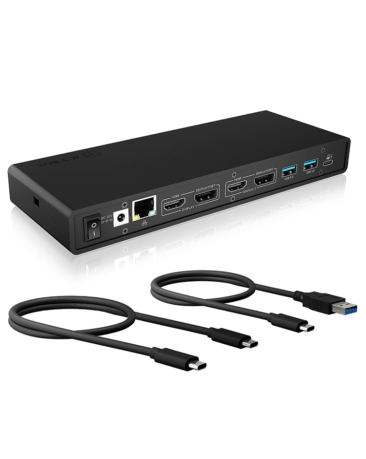 ICY BOX IB-DK2245AC, DisplayLink™, 2x DisplayPort™ oder 2x HDMI® Schnittstelle bis zu 4096x2160@60 Hz