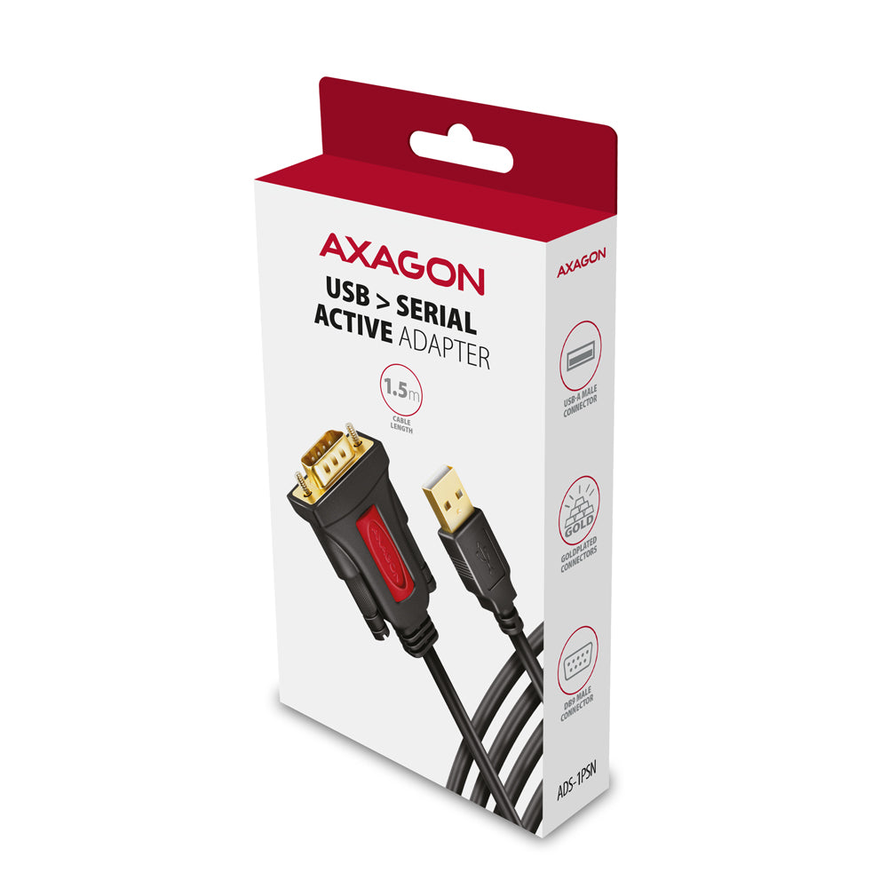 Axagon ADS-1PSN USB-A 2.0 - serial RS-232 DB9-M Prolific adapter cable 1.5m - Adapter - Digital/Daten Serien-Kabel Schwarz 1,5 m USB Typ-A