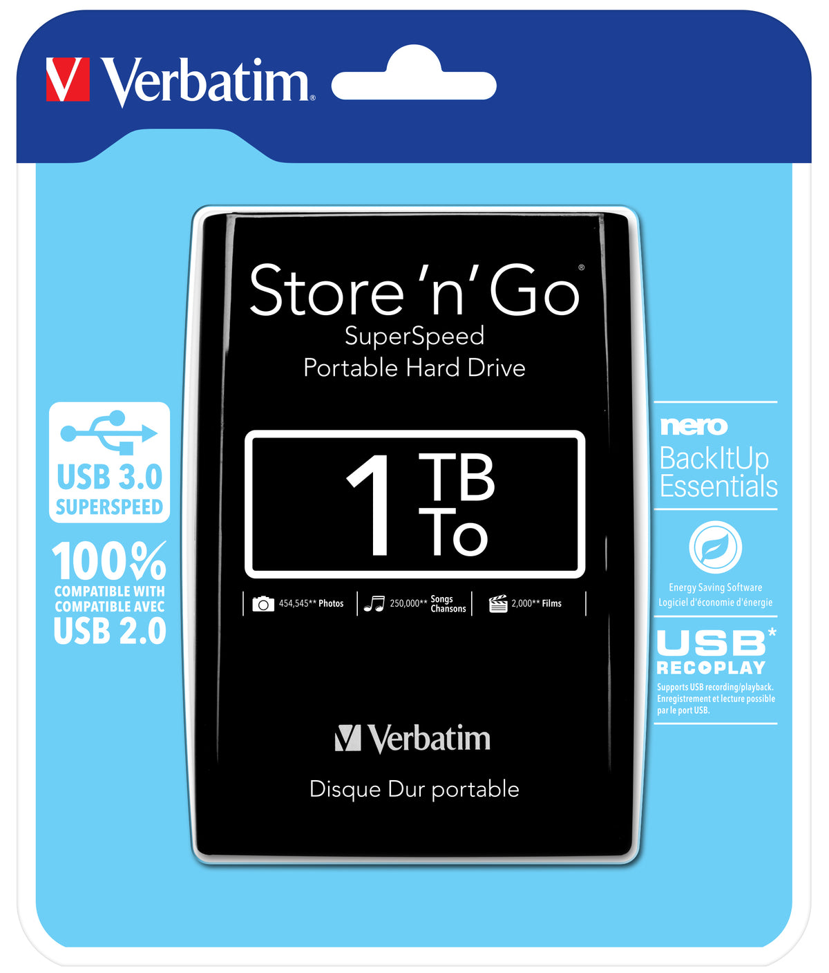 Verbatim Store 'n' Go Portable Hard Drive USB 3.0, 1TB, Black