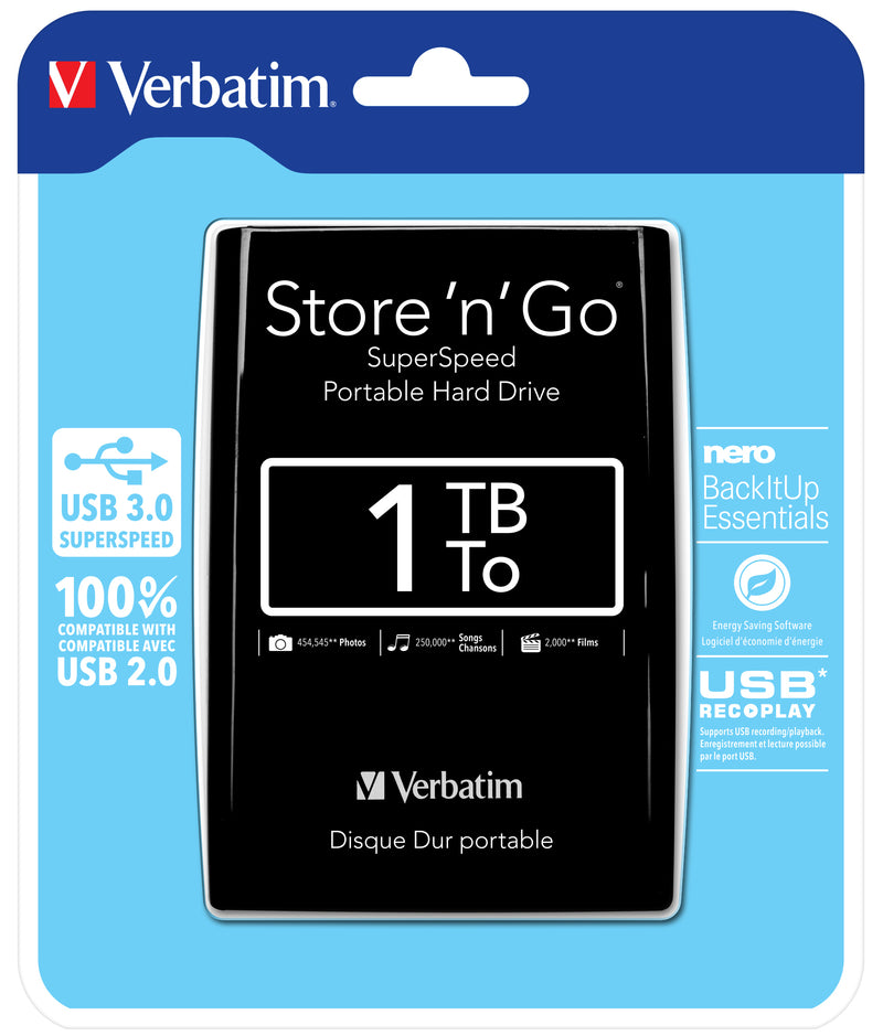 Verbatim Portables Festplattenlaufwerk Store 'n' Go USB 3.0, 1 TB, Schwarz