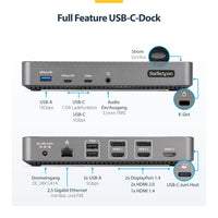 StarTech.com USB-C Drei Monitor Dockingstation - HDMI/DP Dreifach 4K USB C Dock - 5x USB Hub - GbE - 100W PD - Universelle Multi-Monitor Dockingstation - Thunderbolt 3/4 Kompatibel