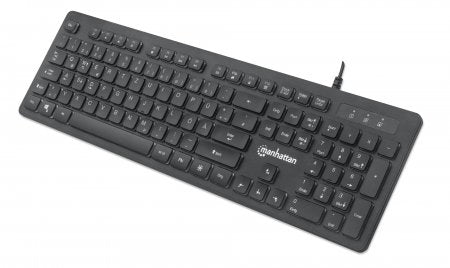 Tastiera da gaming USB ultrapiatta Manhattan con LED, 12 tasti funzione multimediali, retroilluminazione a LED colorata, nero