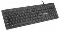 Manhattan Ultraflache USB-Gaming-Tastatur mit LEDs, 12 Multimedia-Funktionstasten, farbige LED-Hintergrundbeleuchtung, schwarz