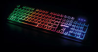 Manhattan Ultraflache USB-Gaming-Tastatur mit LEDs, 12 Multimedia-Funktionstasten, farbige LED-Hintergrundbeleuchtung, schwarz