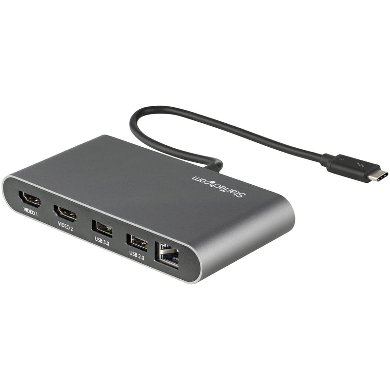 StarTech.com Dual-Monitor Thunderbolt Mini-Dock, 4K 60Hz HDMI, treiberloser Hub für Windows und Mac, Gigabit-Ethernet, 1x USB 5Gbps, 1x USB 2.0, 28cm Kabel